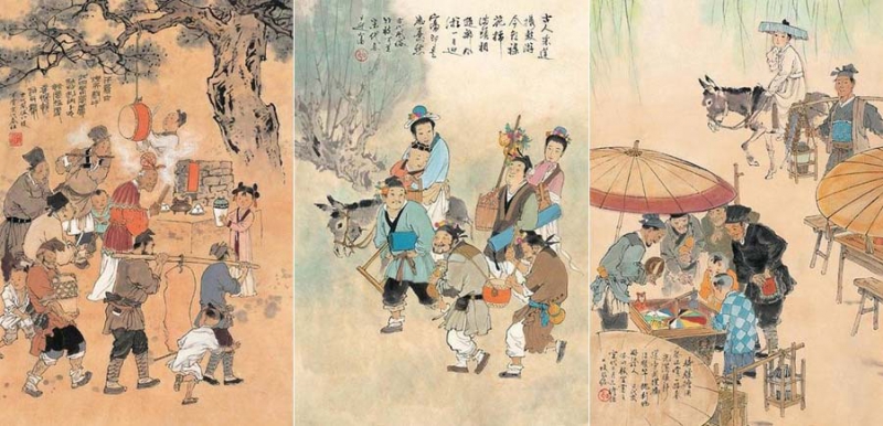 این نقاشی ها آداب و رسوم عامیانه را در طول جشنواره بهار در سلسله سونگ باستان به تصویر می کشد.